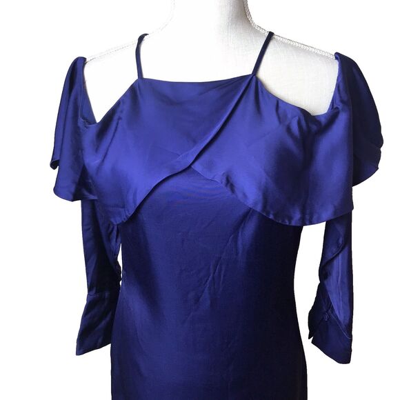ST Studio Woman's Blue Mini Open Shoulder Ruffle Dress Size 34 (S) - Picture 4 of 14